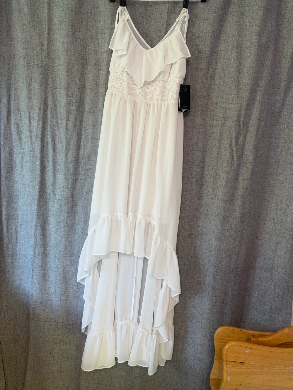 Guess White Ruffle High-Low Maxi Dress